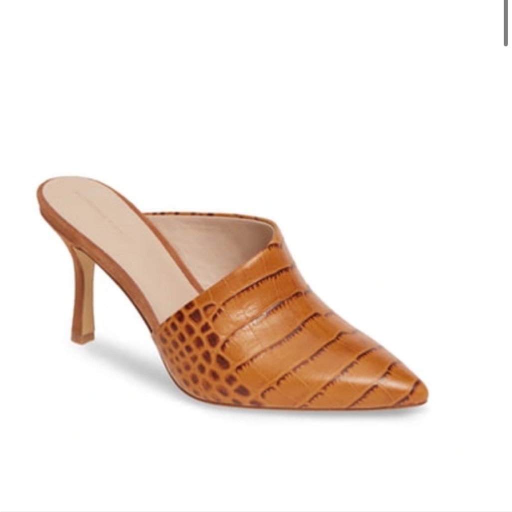 Something Navy Anna Dress Mule In Tan Embossed Croc Leather